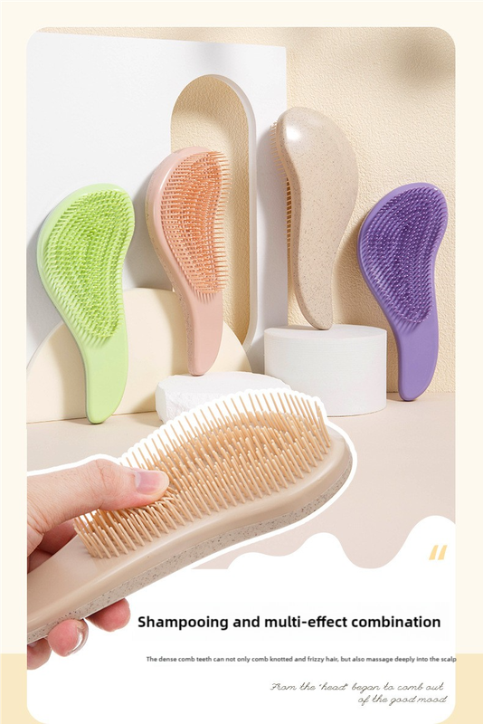 2 Pcs Green Eco-Friendly Wheat Straw Hair Care Set - Massage Brush, Detangling Comb, and V-shaped Comb for All Hair Types 6