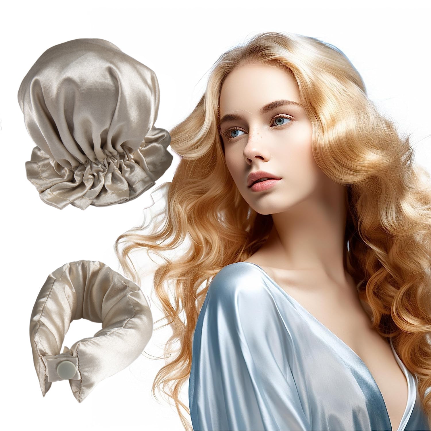 3 Pcs Apricot Heatless Hair Curling Satin Set - Easy Sleep-In Curler for Beautiful Waves