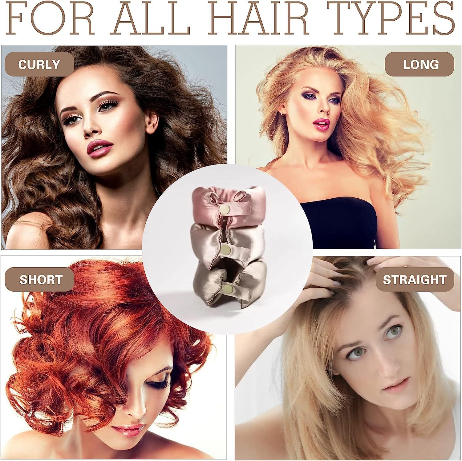 3 Pcs Apricot Heatless Hair Curling Satin Set - Easy Sleep-In Curler for Beautiful Waves 5