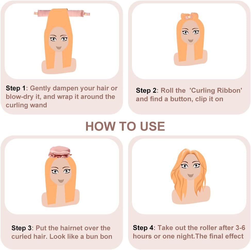 3 Pcs Brown Heatless Hair Curling Satin Set - Easy Sleep-In Curler for Beautiful Waves 3