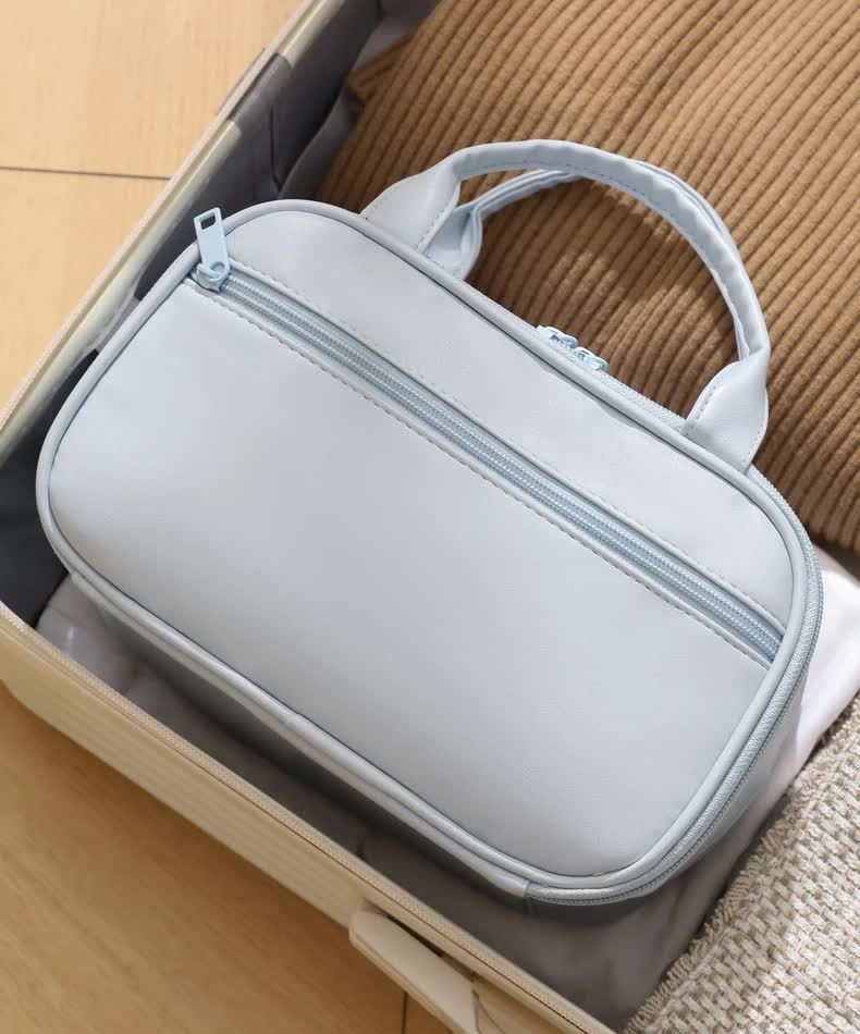 Black Premium PU Leather Portable Makeup Bag - Large Capacity Waterproof Travel Cosmetic Organizer(Cosmetics are shooting props, not included) 4