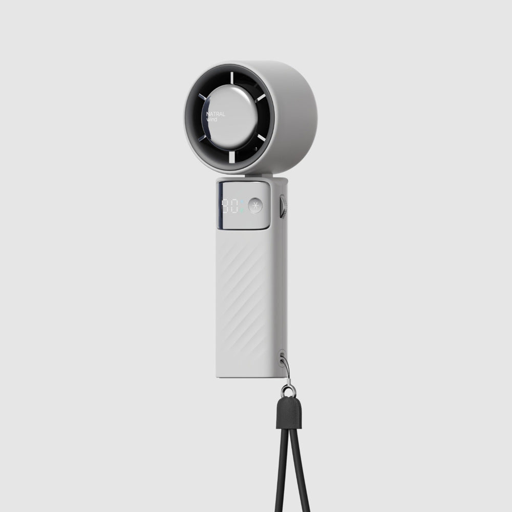 Grey Portable Turbo Handheld USB Rechargeable Fan with Digital Speed Display - High-Speed Cooling Fan for Outdoor Use 3