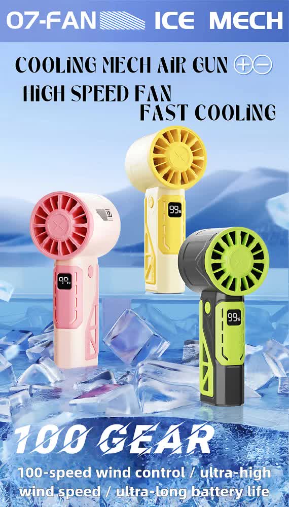 Yellow 100-Speed Mecha Handheld Fan | USB Rechargeable High-Speed Mini Fan | Powerful & Silent | Lightweight 150g with 6-8 Hour Battery Life 3