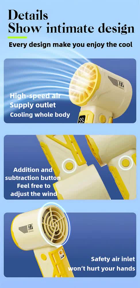 Yellow 100-Speed Mecha Handheld Fan | USB Rechargeable High-Speed Mini Fan | Powerful & Silent | Lightweight 150g with 6-8 Hour Battery Life 4