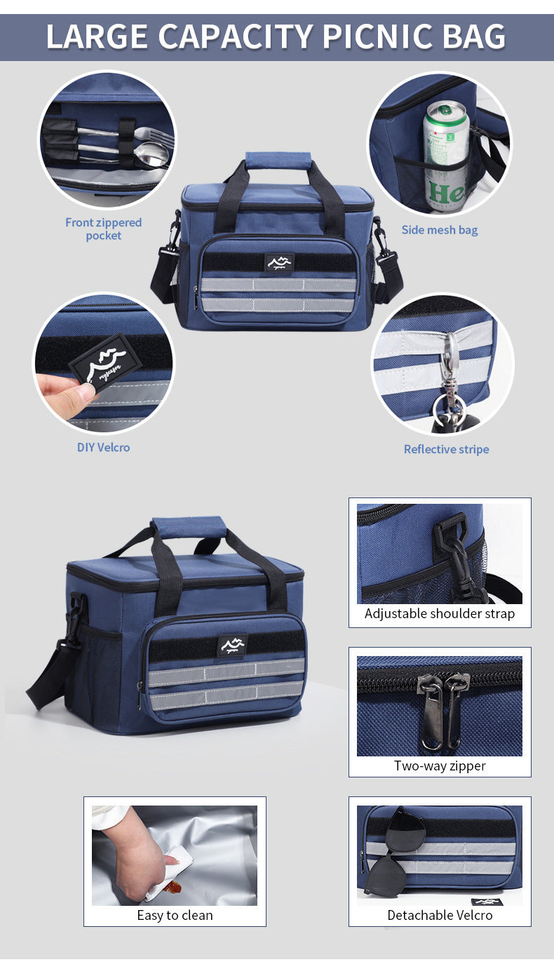 Black 18L Large Capacity Outdoor Insulated Cooler Bag - Portable Picnic Ice Pack with Shoulder Strap 7