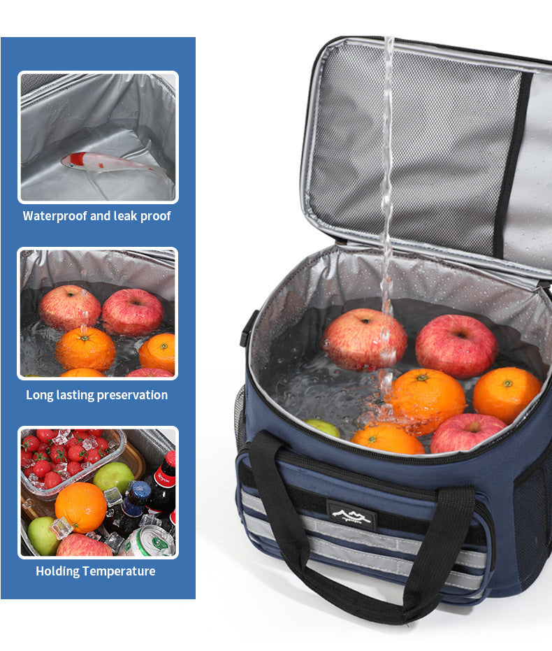 Black 18L Large Capacity Outdoor Insulated Cooler Bag - Portable Picnic Ice Pack with Shoulder Strap 8
