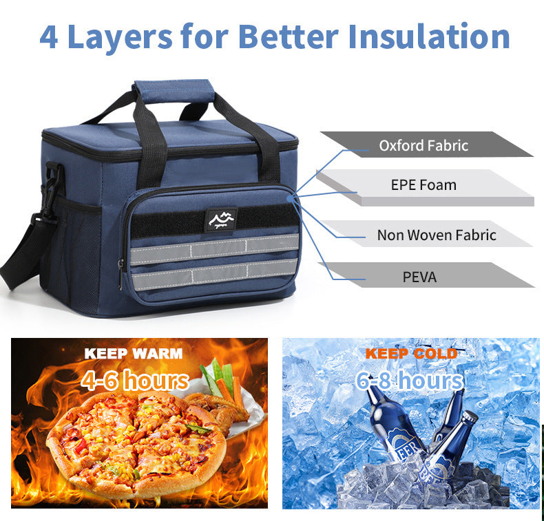 Grey 18L Large Capacity Outdoor Insulated Cooler Bag - Portable Picnic Ice Pack with Shoulder Strap 5