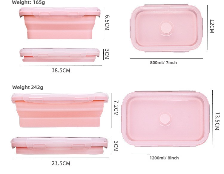 Pink Collapsible Silicone Bento Box Set – 4-Piece Food-Grade Microwave & Freezer Safe Lunch Box Set 4