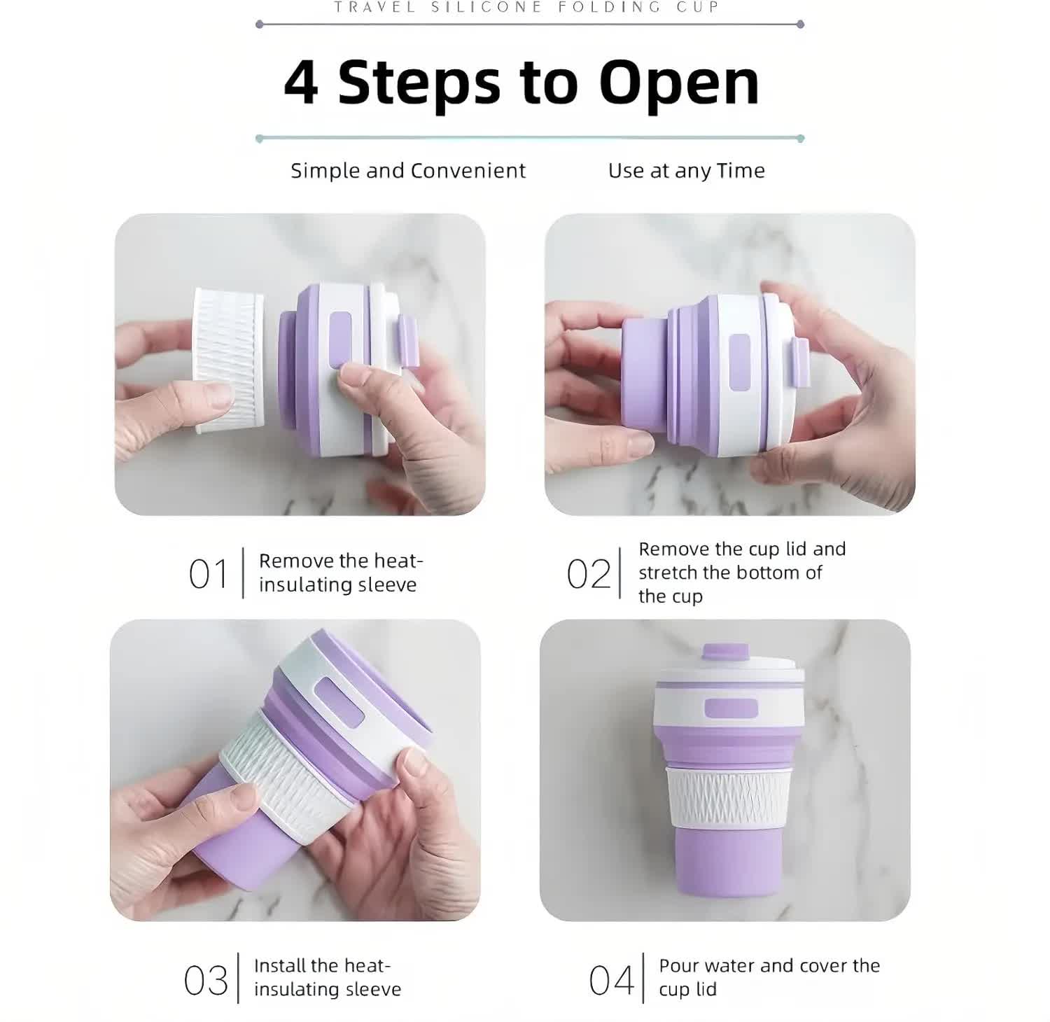 2 Pcs Purple Collapsible Silicone Coffee Cup - Portable, Food-Grade, Microwave & Freezer Safe Travel Mug(Combination pack of the same color) 5