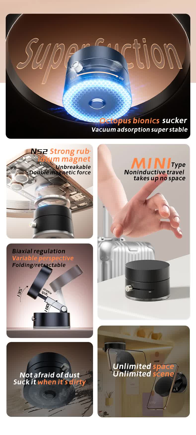 White Magnetic Phone Mount for Cars and Home, 360° Rotating Magnetic Stand with PC Mirror Sticker 8