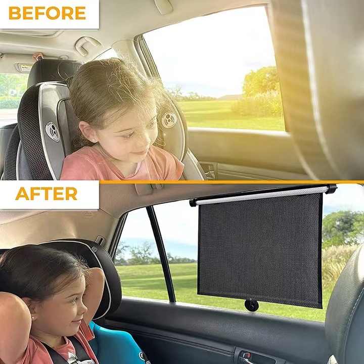 2 Pcs 40*45cm Black Adjustable Retractable Car Side Window Sun Shade - UV Protection, Easy Installation with Suction Cups 3