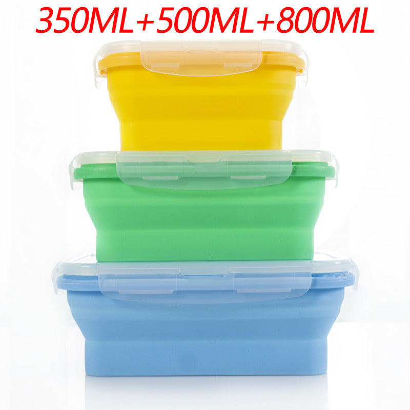 3-piece Collapsible Silicone Food Storage Containers Set (Yellow + Green + Blue)