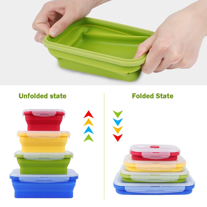 3-piece Collapsible Silicone Food Storage Containers Set (Yellow + Green + Blue)