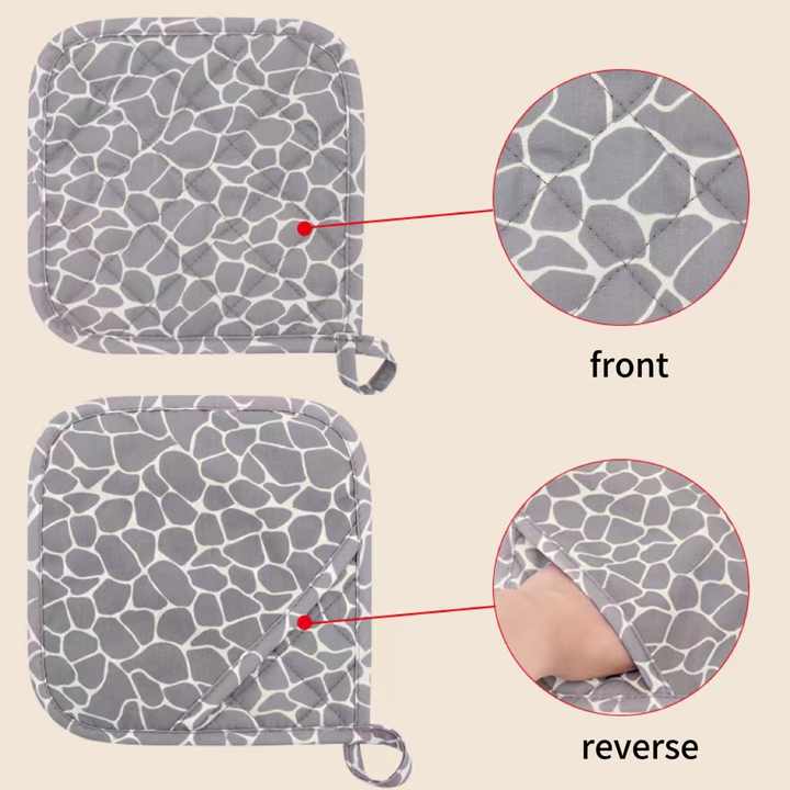 Grey 4-Piece Set High-Temperature Resistant Silicone and Cotton Oven Mitts and Pot Holders Set – Heat-Resistant, Non-Slip, Food-Grade Kitchen Gloves for Baking, Cooking, and Grilling 3