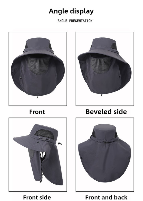 Grey Outdoor Sun Hat with Face & Neck Protection, Quick-Dry, Breathable UV Protection Cap for Men and Women - Adjustable, Dust & Insect Repellent Hiking Hat 3