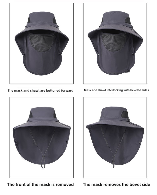 Grey Outdoor Sun Hat with Face & Neck Protection, Quick-Dry, Breathable UV Protection Cap for Men and Women - Adjustable, Dust & Insect Repellent Hiking Hat 4