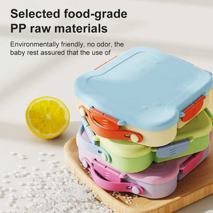 Yellow And Green Kids Bento Box with Dividers, Microwave Safe, Leak-Proof Lunch Box with Fork & Spoon - Eco-Friendly PP Plastic, Colorful, Leakproof Food Storage 3