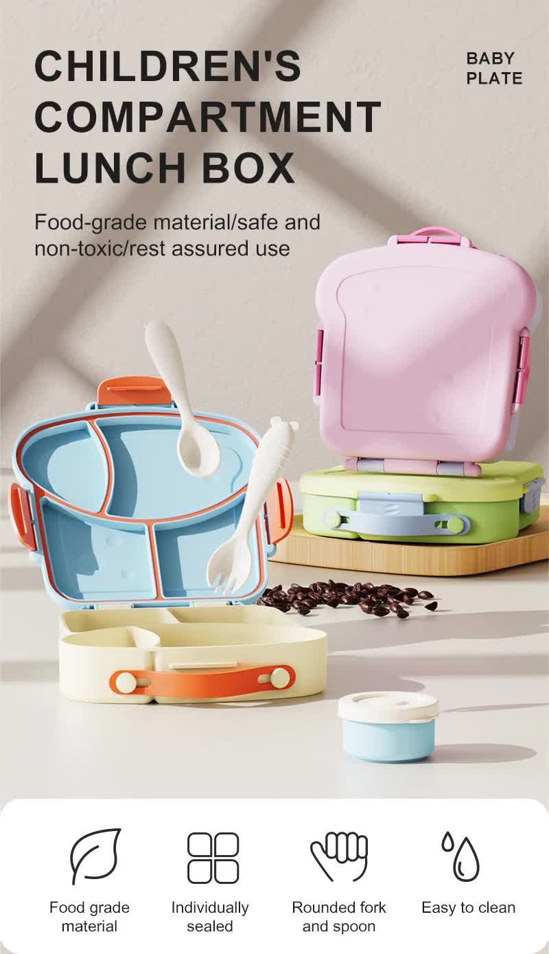 Yellow And Green Kids Bento Box with Dividers, Microwave Safe, Leak-Proof Lunch Box with Fork & Spoon - Eco-Friendly PP Plastic, Colorful, Leakproof Food Storage 6
