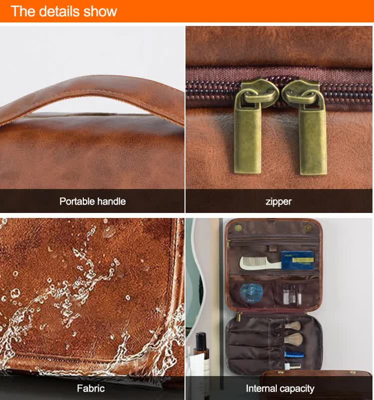 Coffee Luxury PU Business Travel Toiletry Bag - Large Capacity Waterproof Makeup Organizer with Dividers - Portable & Stylish Bathroom Storage 7