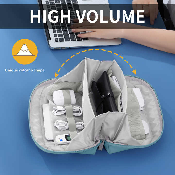 Blue Large Capacity Multi-functional PU Digital Storage Organizer Bag, Waterproof & Portable, for Cables, Chargers, and Accessories 3