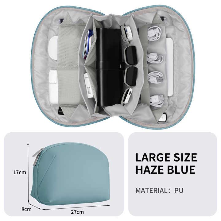 Black Large Capacity Multi-functional PU Digital Storage Organizer Bag, Waterproof & Portable, for Cables, Chargers, and Accessories 4