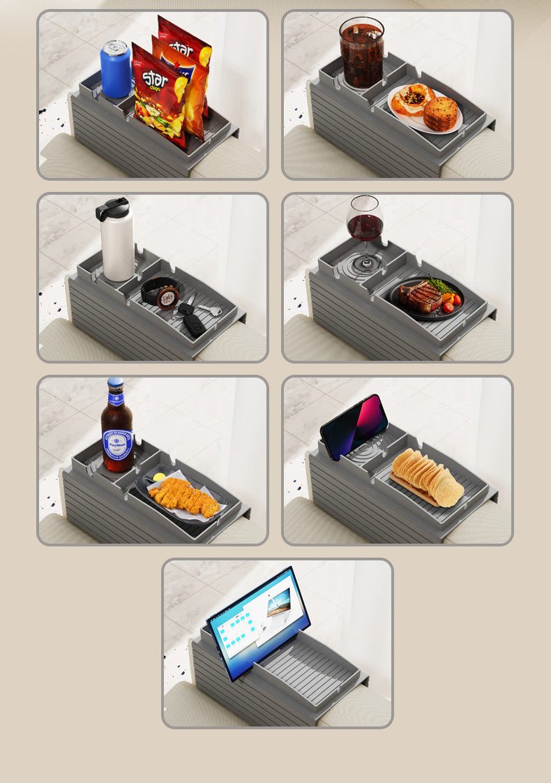 Black Multi-Function Sofa Cup Holder Tray, Silicone Drink Organizer, Adjustable and Easy-to-Clean Sofa Armrest Storage Box for Drinks, Snacks, and Gadgets 3
