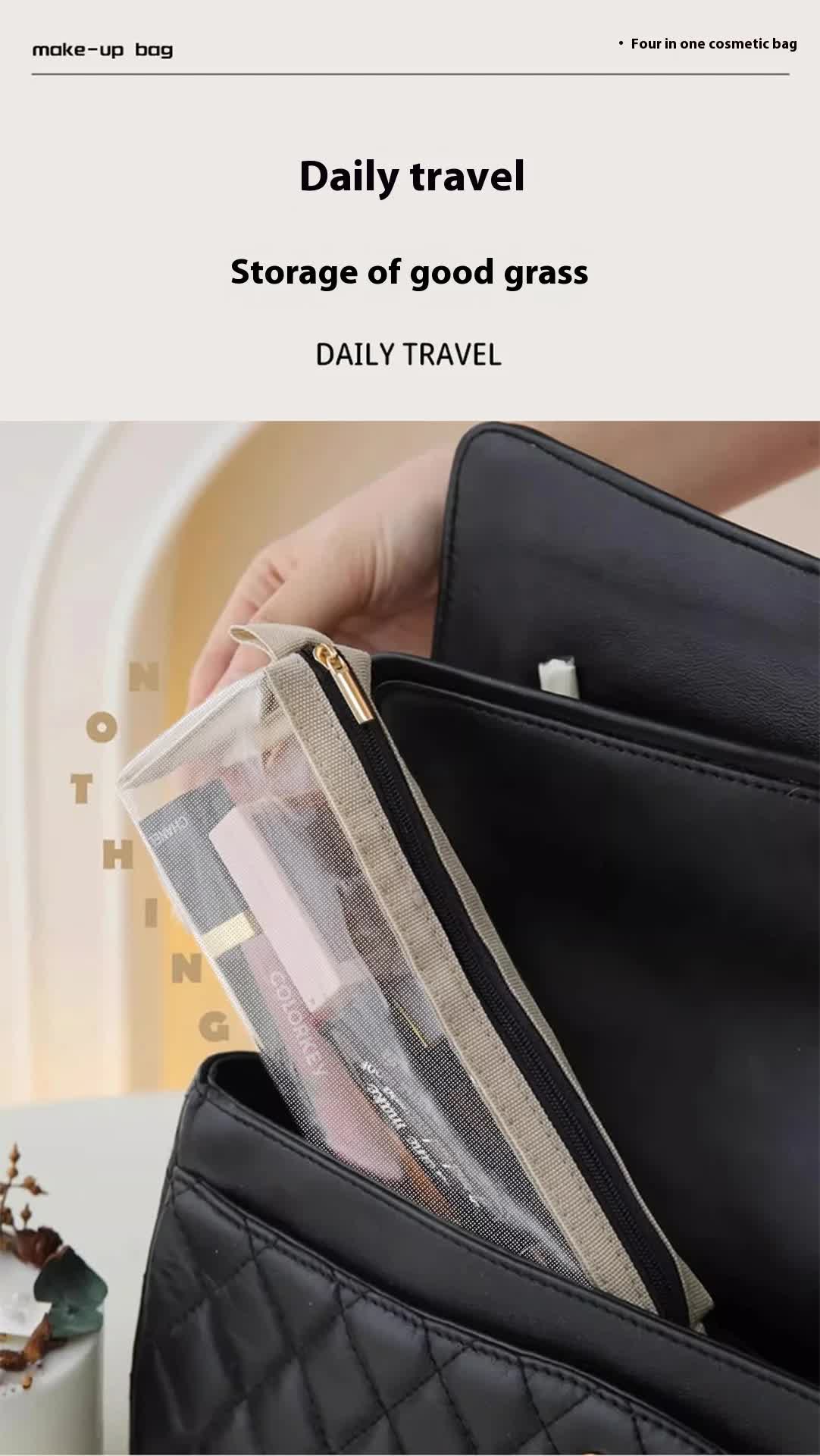 Pink Portable 4-in-1 Cosmetic Storage Bag, Removable Travel Organizer for Makeup, Toiletries, and Small Accessories 6