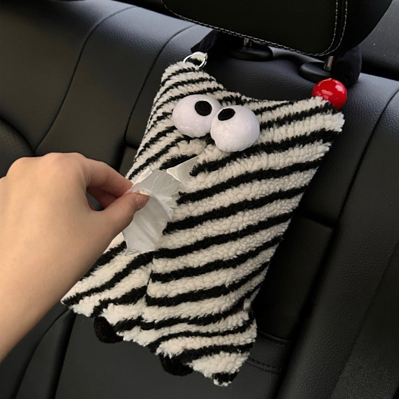 Black And White Cartoon Monster Tissue Box, Plush Tissue Holder for Car or Home, Cute and Fun Design 3