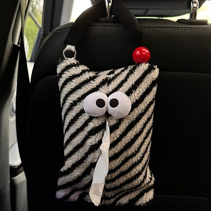 Black And White Cartoon Monster Tissue Box, Plush Tissue Holder for Car or Home, Cute and Fun Design 4
