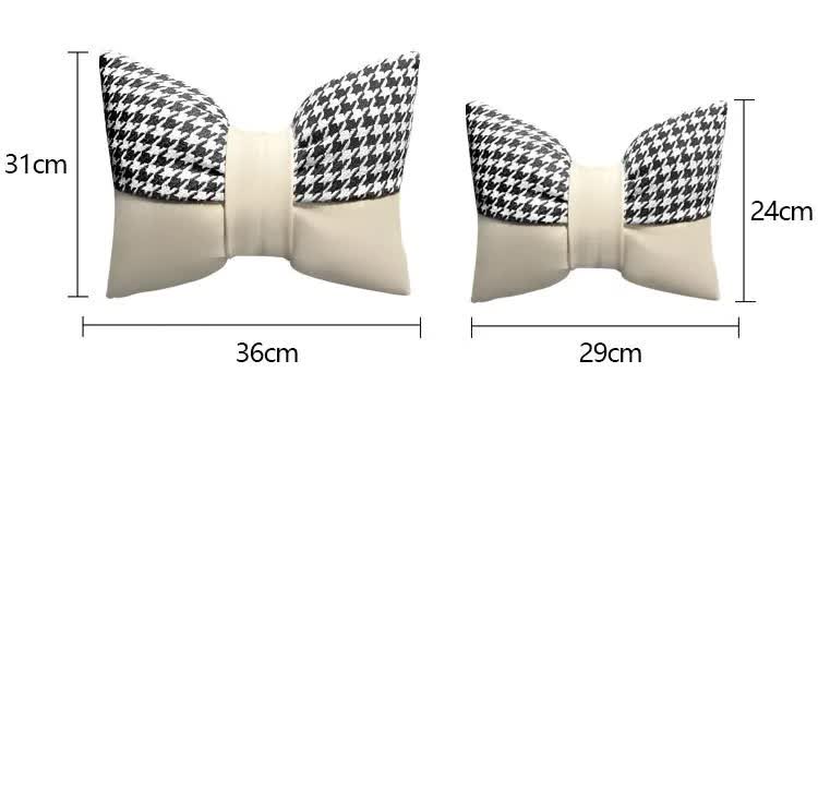 1 Pair (Headrest + Pillow) Black Cute Bowtie Car Headrest Pillow and Waist Cushion Set, Stylish Houndstooth Design, Soft Neck and Back Support for Car Interior 3