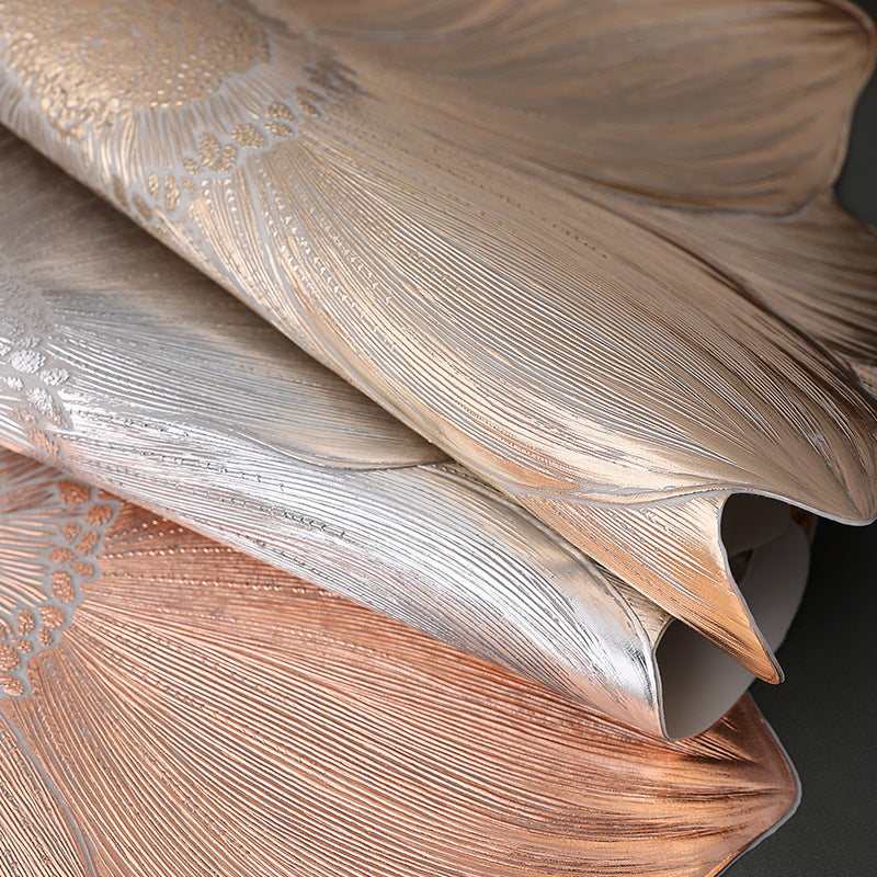 Rose Gold PVC Gold Foil Bottom Heat-Resistant Table Mats, Set of 8, Non-Slip, Waterproof Dining Placemats for Western Cuisine 4