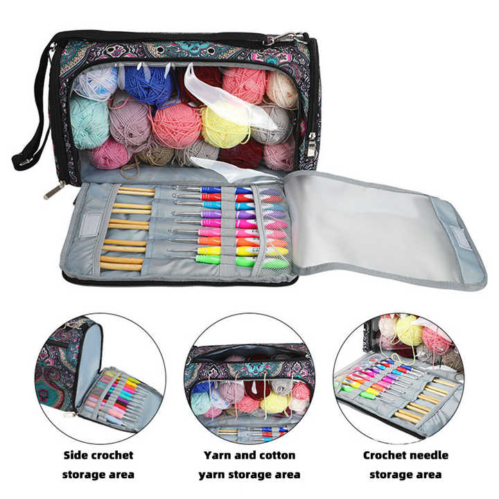 Leaf pattern Multi-Functional Crochet Hook and Yarn Storage Bag - Convenient Carrying Case for Crochet, Knitting Tools, and Yarn, with Stylish Pattern Design (Tools Not Included) 3