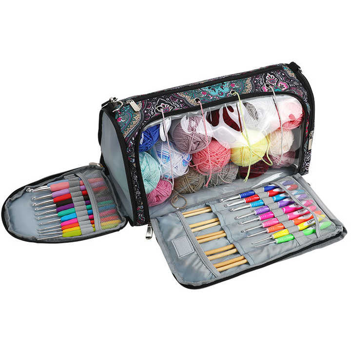 Leaf pattern Multi-Functional Crochet Hook and Yarn Storage Bag - Convenient Carrying Case for Crochet, Knitting Tools, and Yarn, with Stylish Pattern Design (Tools Not Included) 4