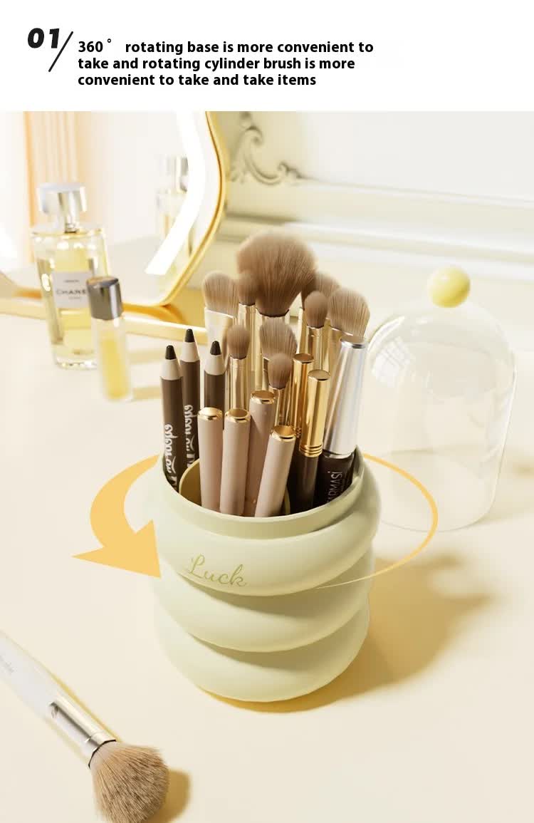 Pink 360° Rotating Makeup Brush Holder with Clear Dome – Stylish Organizer for Vanity, Desk, and Bathroom 4