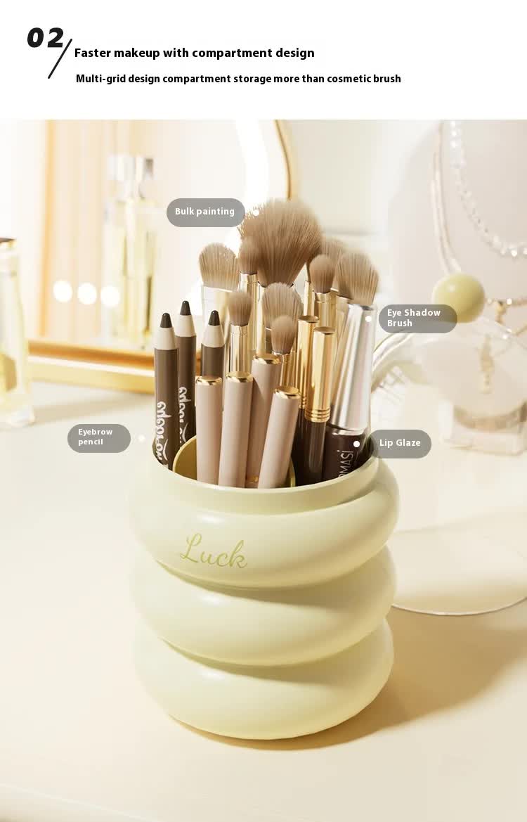 Pink 360° Rotating Makeup Brush Holder with Clear Dome – Stylish Organizer for Vanity, Desk, and Bathroom 5