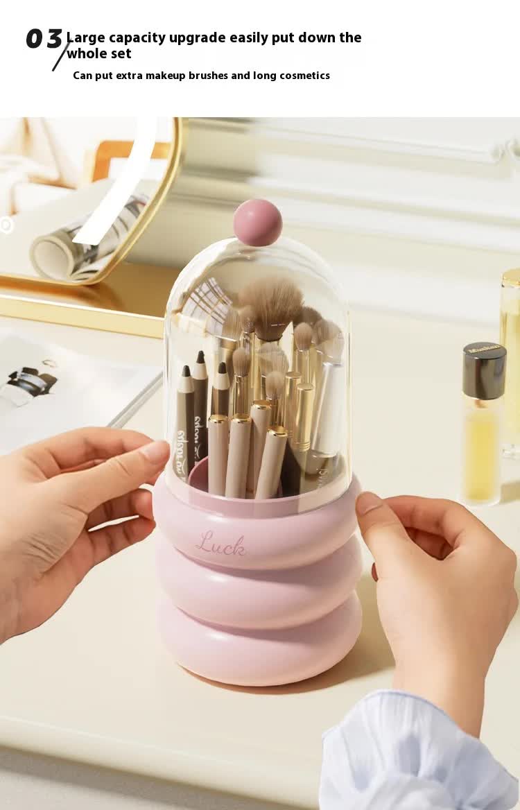 Yellow 360° Rotating Makeup Brush Holder with Clear Dome – Stylish Organizer for Vanity, Desk, and Bathroom 6