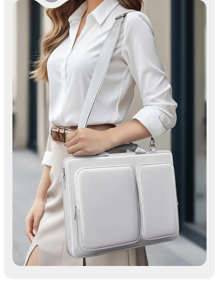 Grey 15.6-Inch Shockproof Laptop Bag with Compartments – Slim Design, Travel-Ready 4