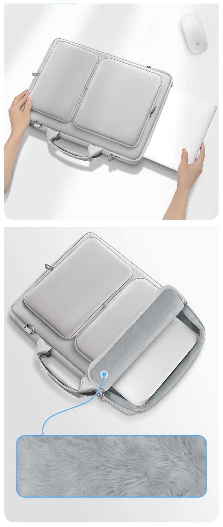 Grey 15.6-Inch Shockproof Laptop Bag with Compartments – Slim Design, Travel-Ready 5