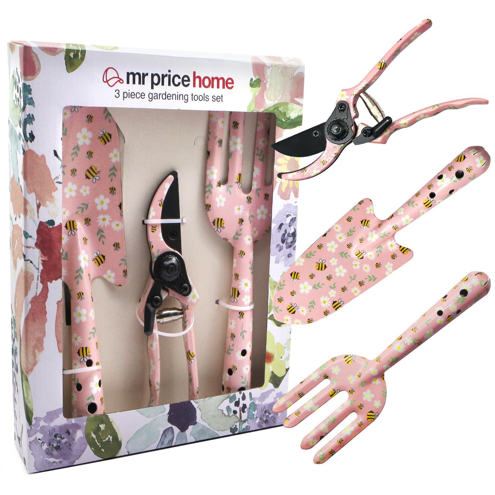 Pink 3-Piece Floral Print Garden Tool Set – Carbon Steel Pruner, Cultivator & Trowel for Gardening 5
