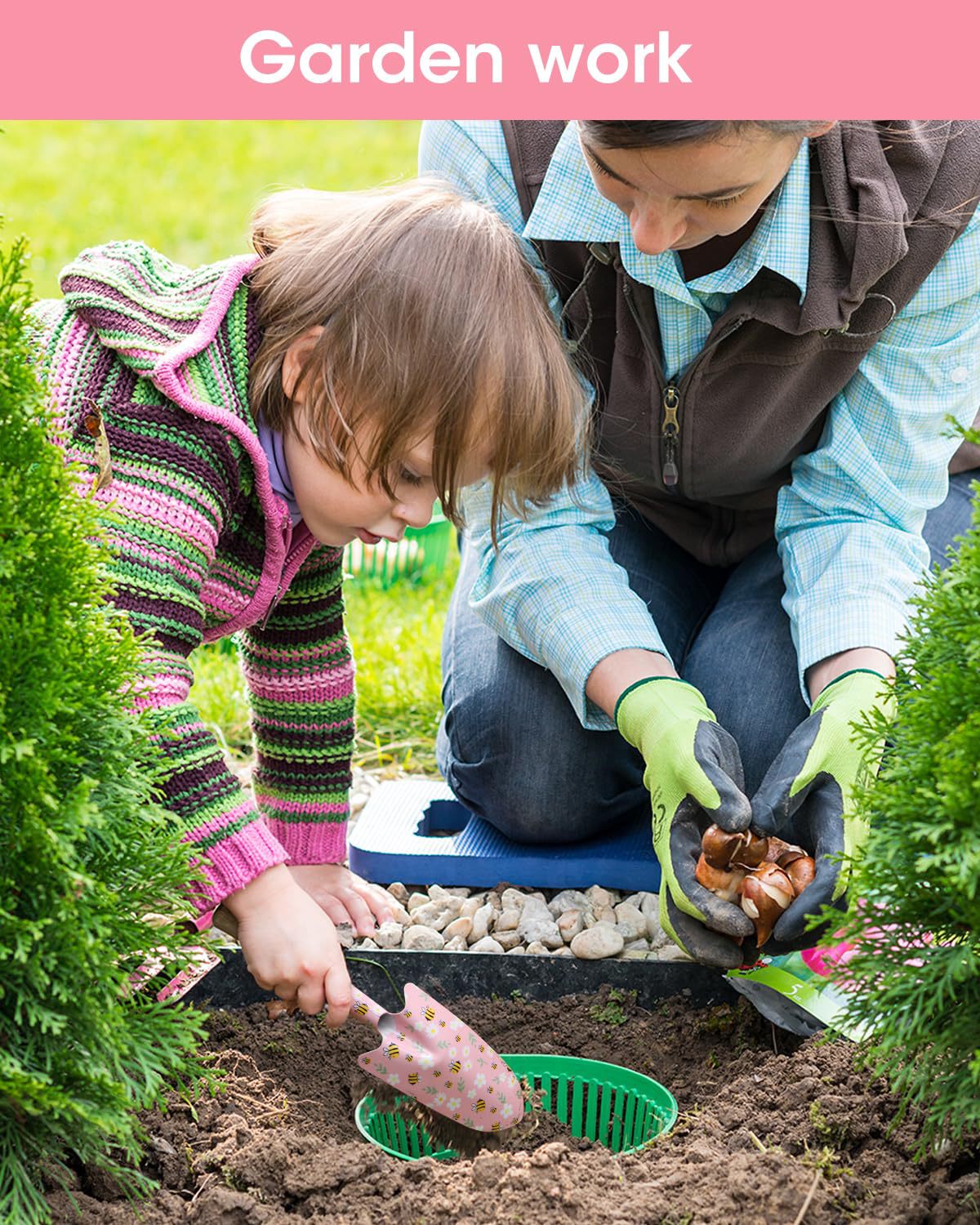 Pink 3-Piece Floral Print Garden Tool Set – Carbon Steel Pruner, Cultivator & Trowel for Gardening 6