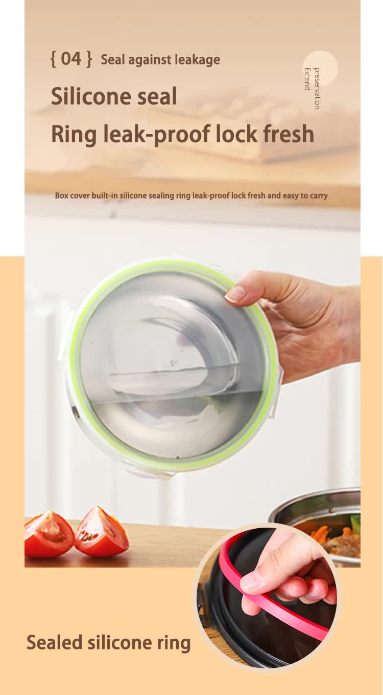 Brown 3-Piece 304 Stainless Steel Food Storage Set with Leak-Proof Lids – Round Design for Fridge and Meal Prep 3