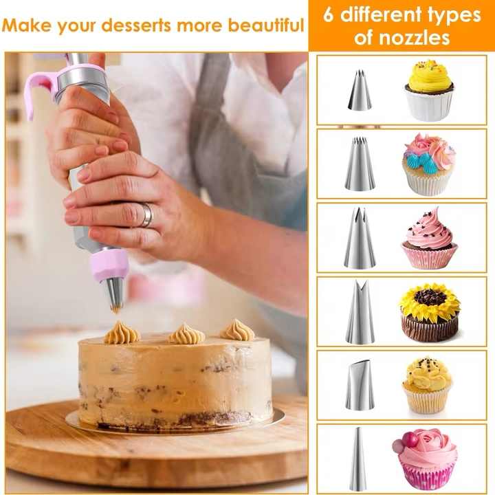 Black Cream Piping Gun for Cookie Decorating - 6 Nozzle DIY Set for Baking and Cake Decoration 3