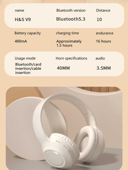 Black Wireless Headphones – 400mAh, 16H Playtime, SD Card & Aux Support 5