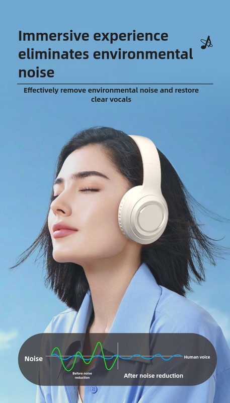 Off White Wireless Headphones - 400mAh, 16H Playtime, SD Card & Aux Support 5