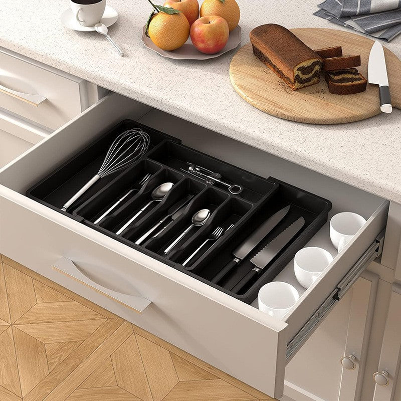 Grey Adjustable Polypropylene Kitchen Drawer Organizer - 8 Compartments, Large Capacity, Easy to Clean 5