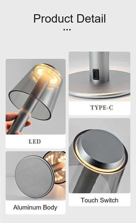 Gold Stylish Transparent Desk Lamp with Touch Control, LED, Type-C Charging – Simple and Modern Design 5
