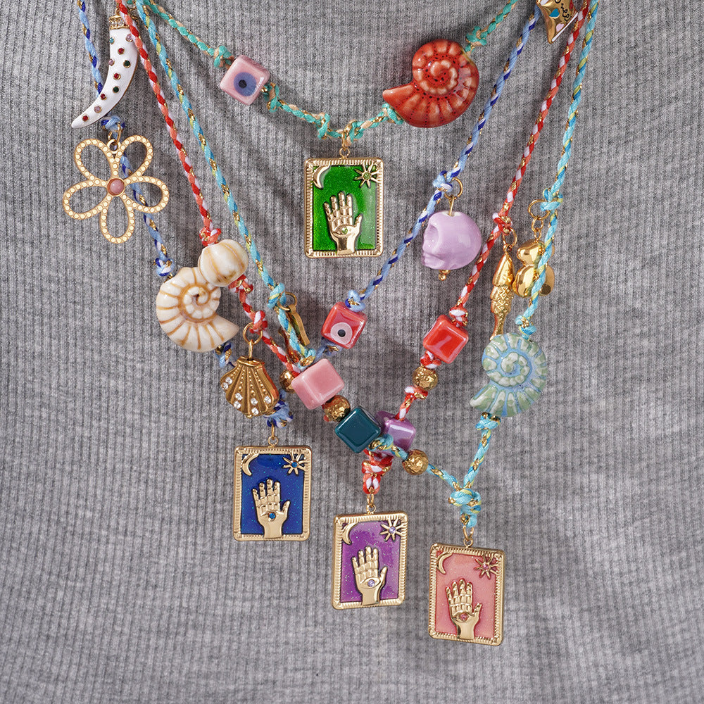 Purple Pendant Style Colorful Necklace for Women - Trendy Hand & Shell Jewelry Set 5
