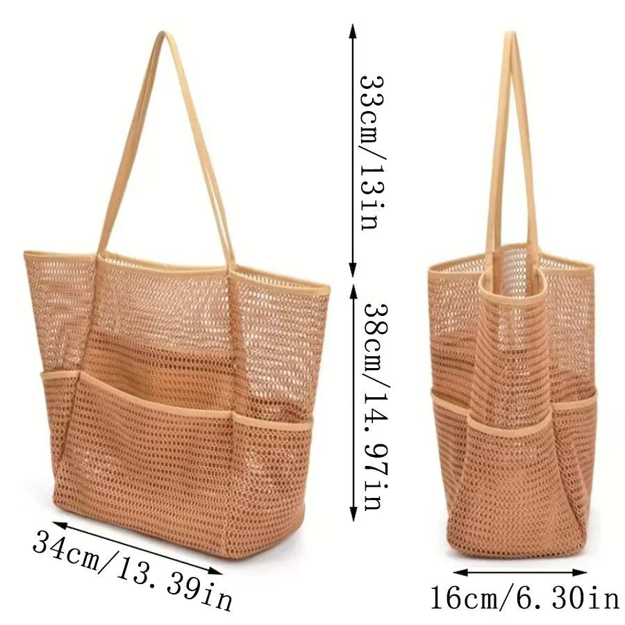 Black Breathable Mesh Beach Tote Bag - Large Capacity Sand-Free Bag with Zipper Pocket & Multi-Purpose Storage 5