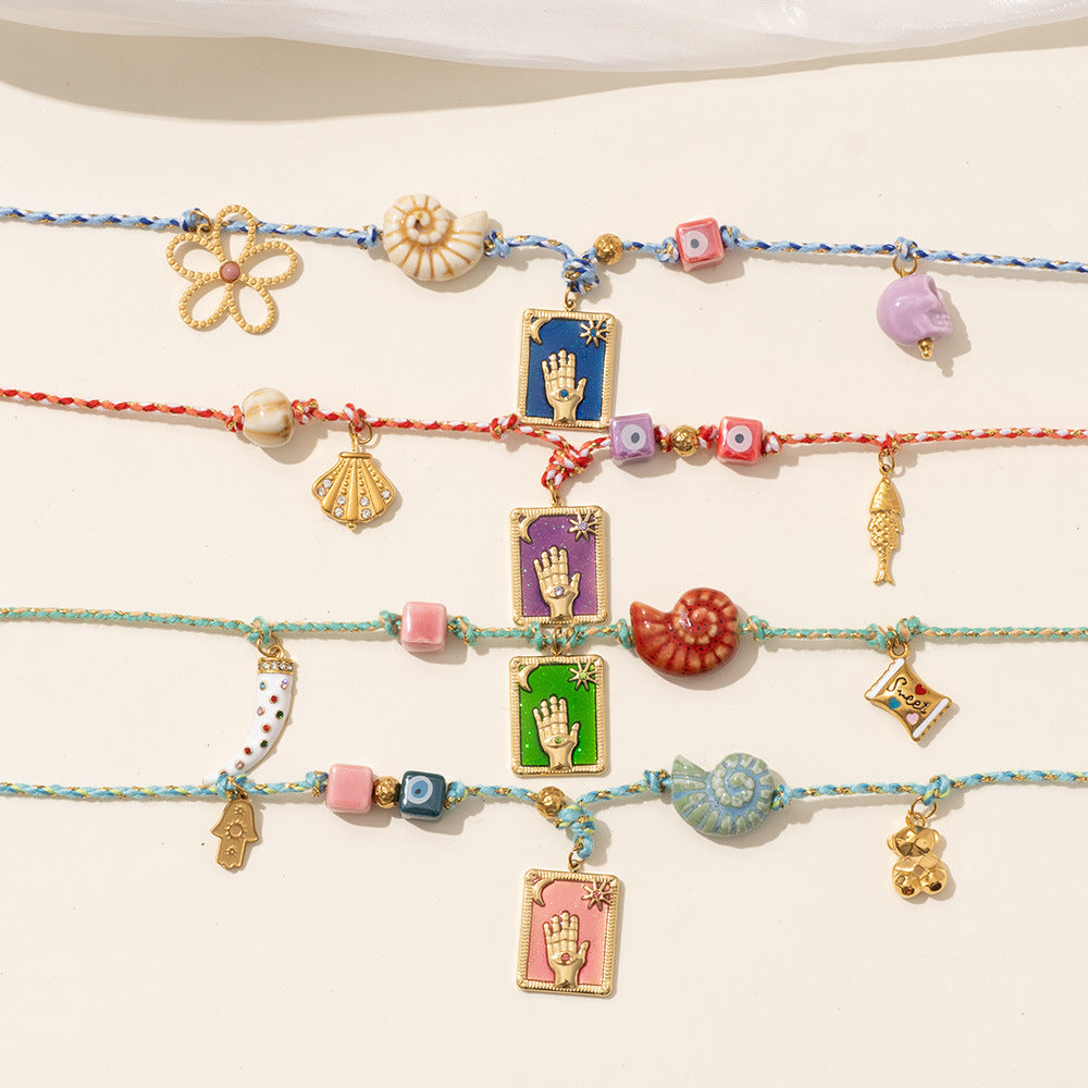 Blue Pendant Style Colorful Necklace for Women - Trendy Hand & Shell Jewelry Set 3