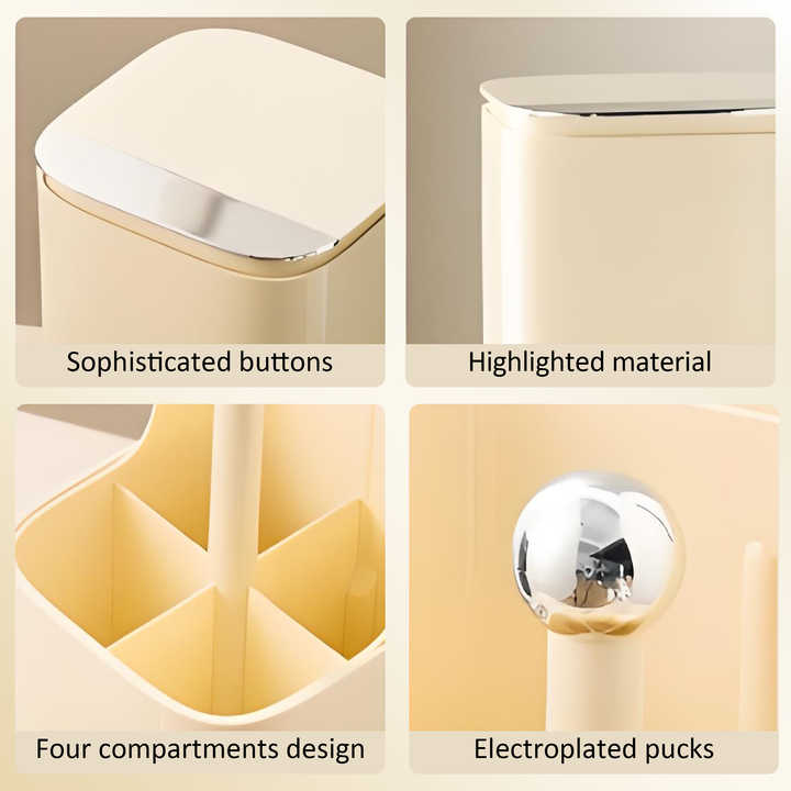 White Automatic Lifting Makeup Brush Holder with 4 Compartments, Large Capacity Cosmetic Brush Organizer(Makeup brushes are shooting props and are not included) 6